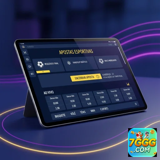 Tela do 7ggg mostrando opções de apostas esportivas em tablet.