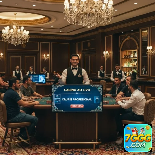 Jogadores interagem em uma mesa de cassino ao vivo no 7ggg.