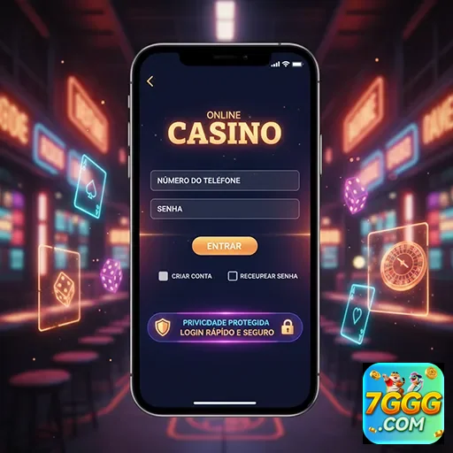 Tela de login do cassino 7ggg com opções de acesso rápido.