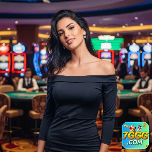 Atendente de cassino em 7ggg auxiliando jogadores.