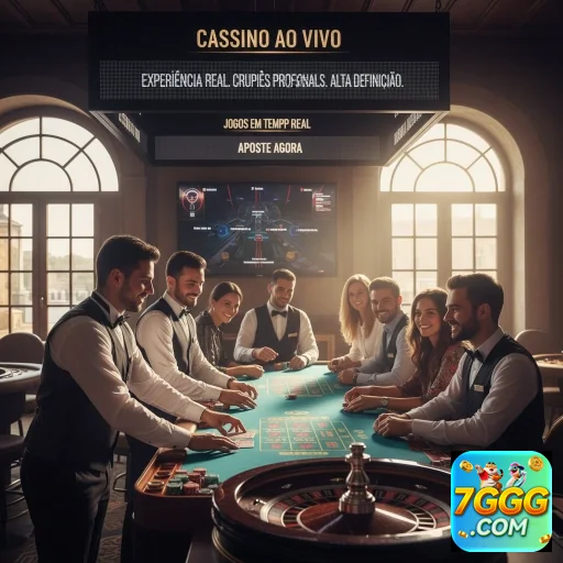 Jogadores em mesa de cassino ao vivo no 7ggg, com dealers.