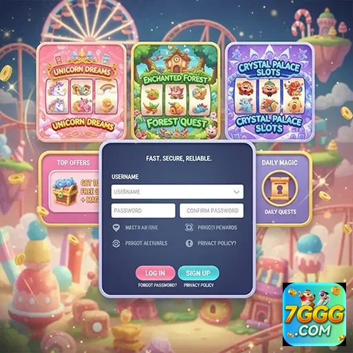 Interface de login e jogos VIP na plataforma 7ggg.