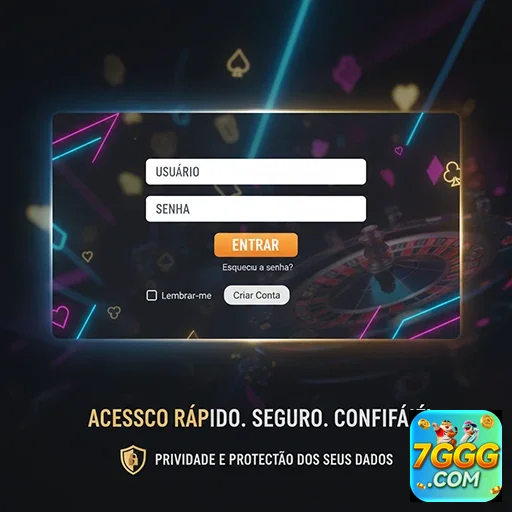 Tela de login do 7ggg com opções de acesso seguro.