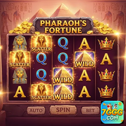 Tela do jogo Pharaoh's Fortune no 7ggg com símbolos de slots.