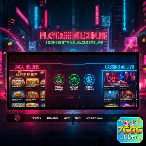 Interface da plataforma 7ggg, com caça-níqueis e cassino ao vivo.