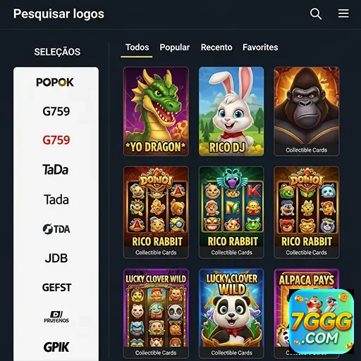 Interface de serviços VIP da 7ggg com jogos disponíveis.