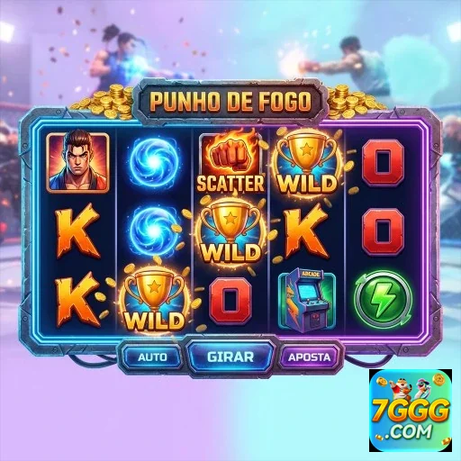 Slots do jogo Punho de Fogo no 7ggg, com wilds e scatter.