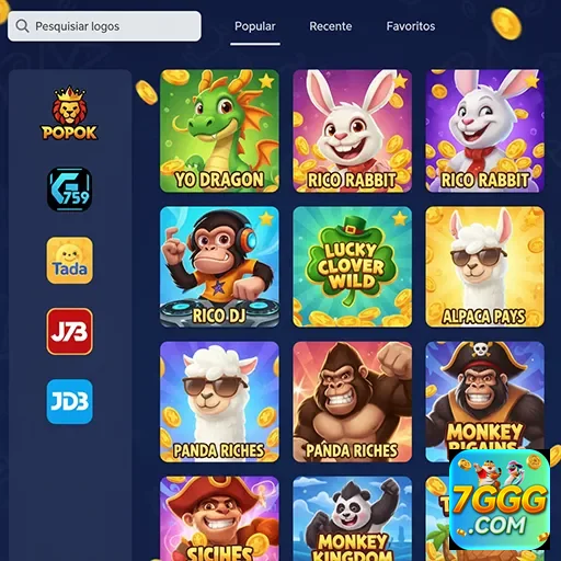 Tela da 7ggg com jogos populares e opções VIP.